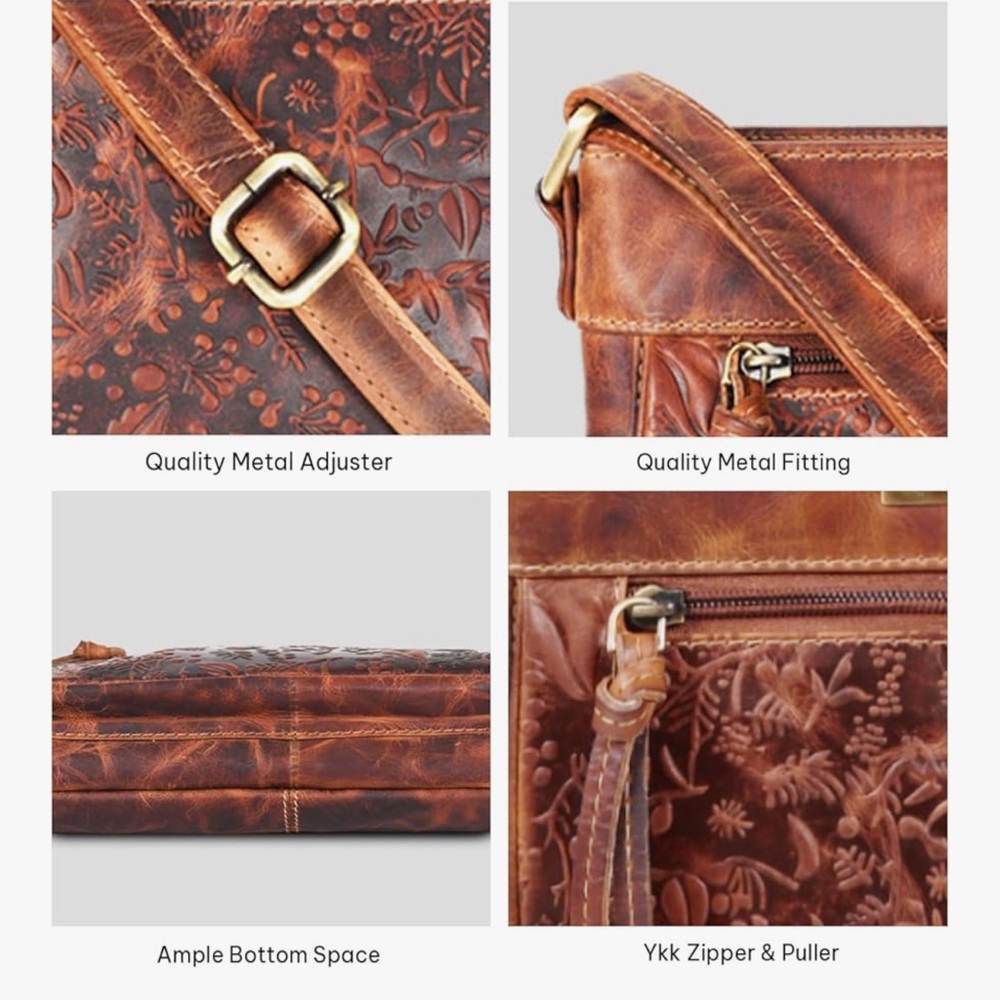 Valenchi Leather Crossbody with Embossed Floral Panel - Picture 8 of 9